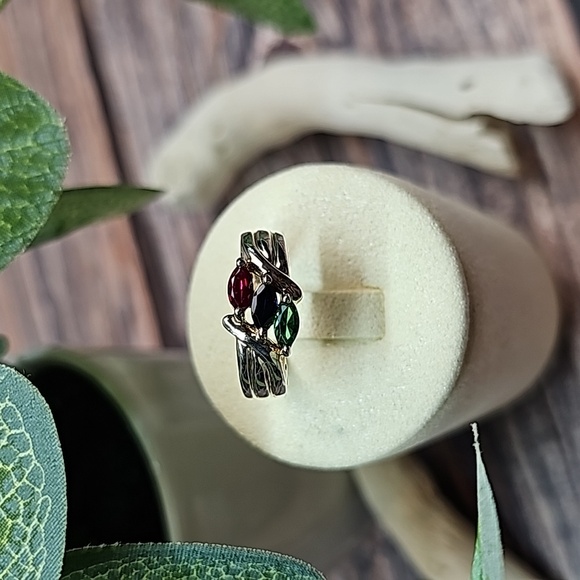 STERLING SILVER RUBY SAPPHIRE EMERALD CZ RING - Picture 1 of 11